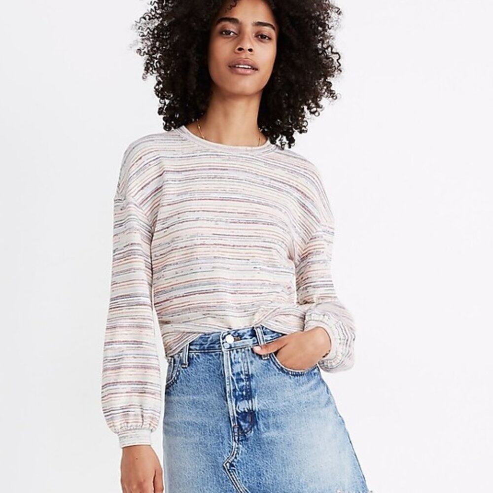 Madewell Bubble Sleeve Crop Top in Rainbow Stripe Size Medium